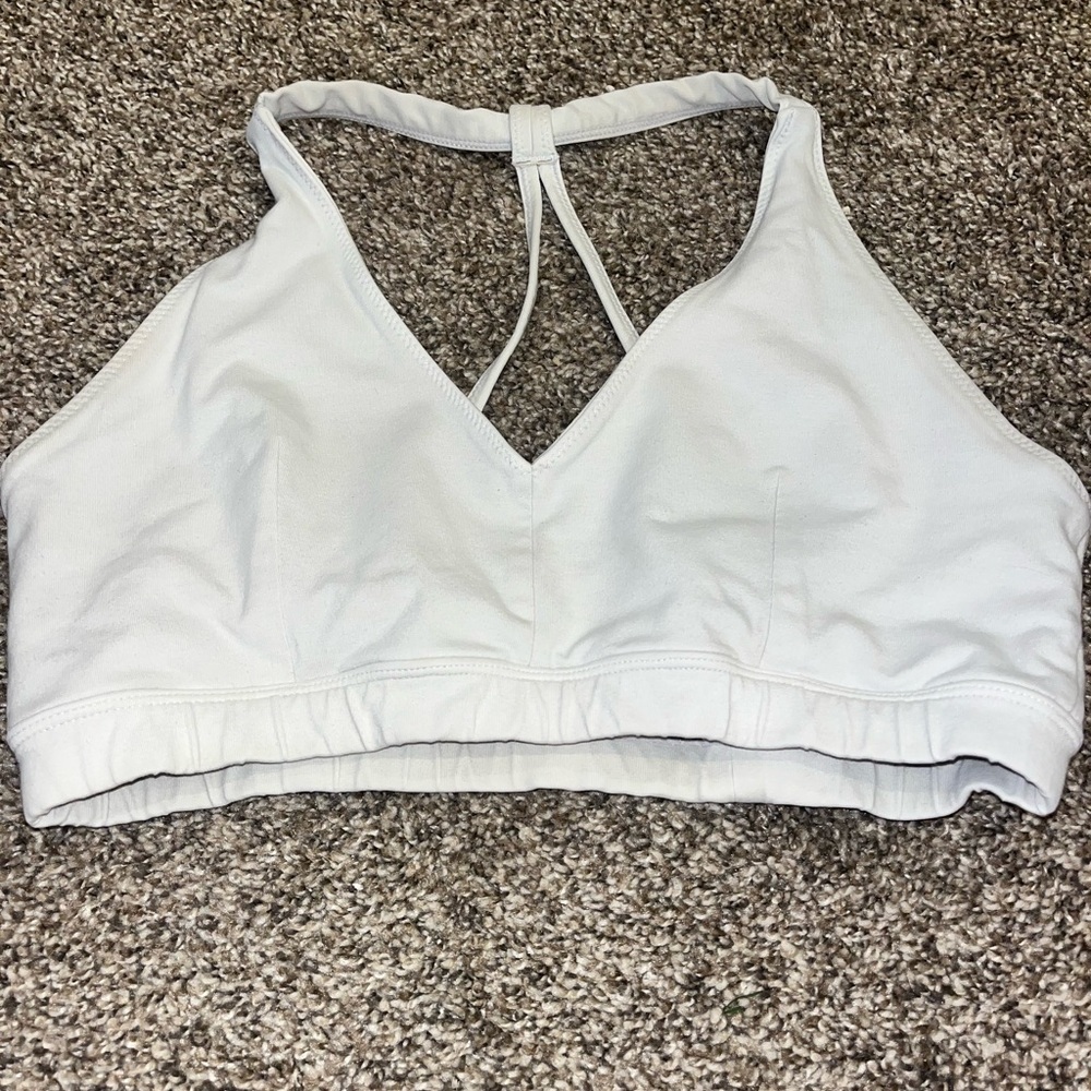 Athleta White Strappy V-Neck Sports Bra